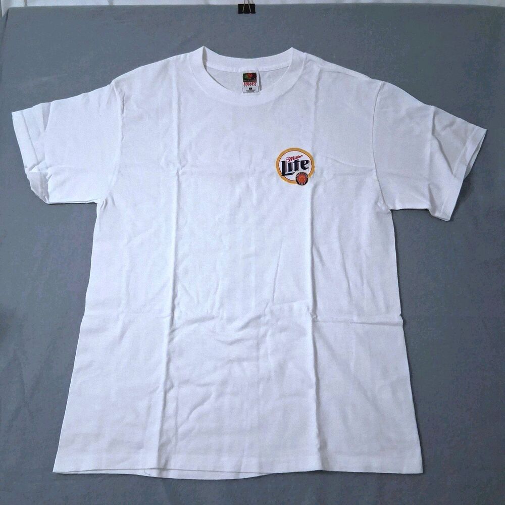 Miller Lite T Shirt Size L Beer Bar Bartender Party Poker Run Biker Brew Stripe